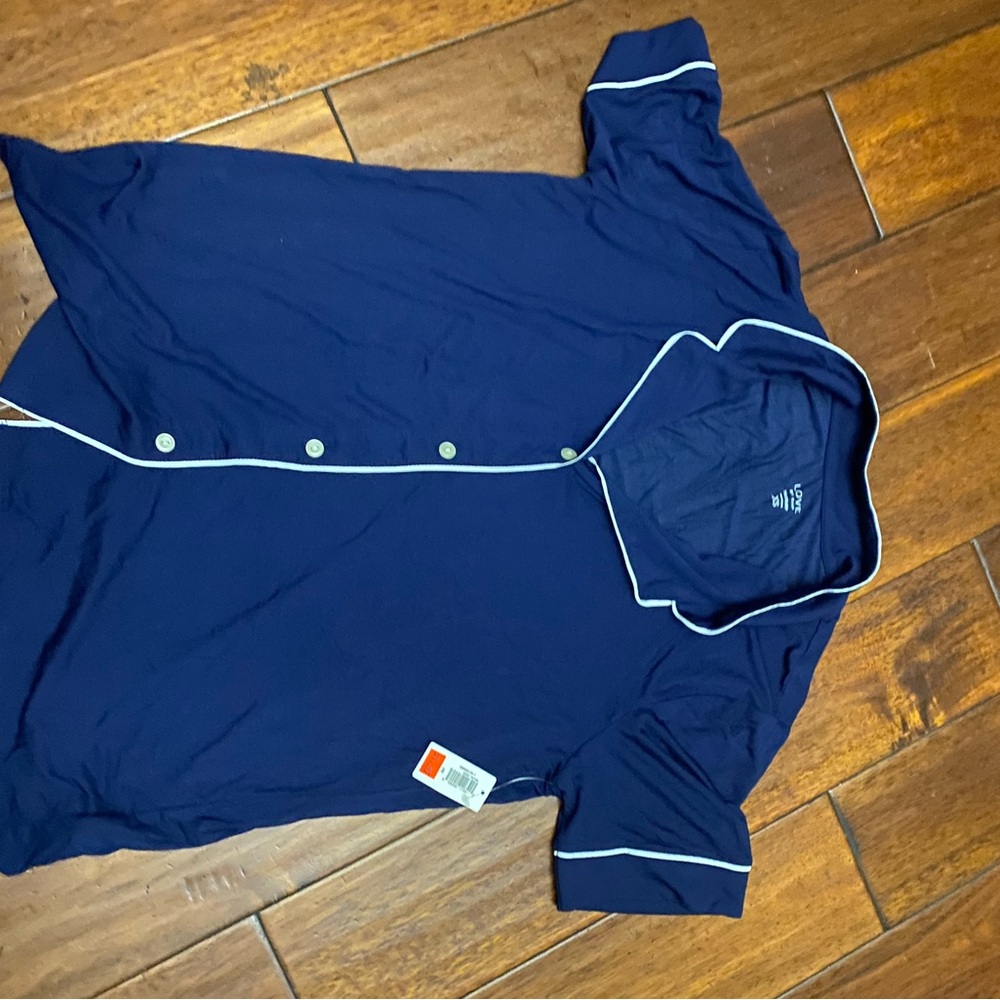 GAP Navy Short-Sleeve Button Shirt with White Piping